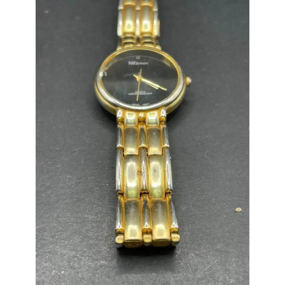Vintage NK Ermani Quartz Men's Watch Gold Tone Black Dial 35mm Water Resistant